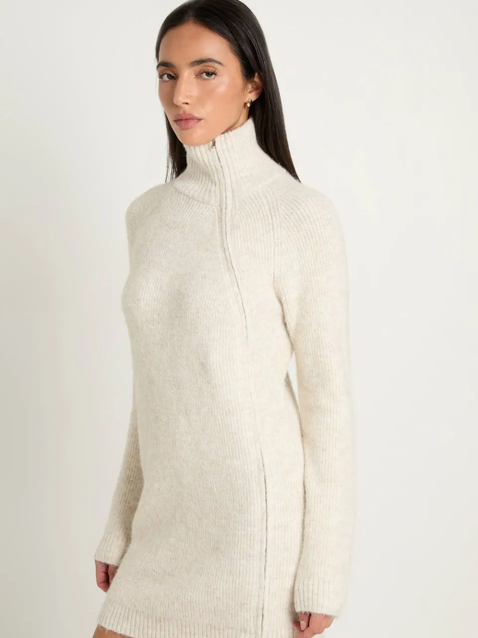 boohoo Dames Gebreide Mini-jurk Met Ritssluiting En Hoge Kraag steen, foto 2