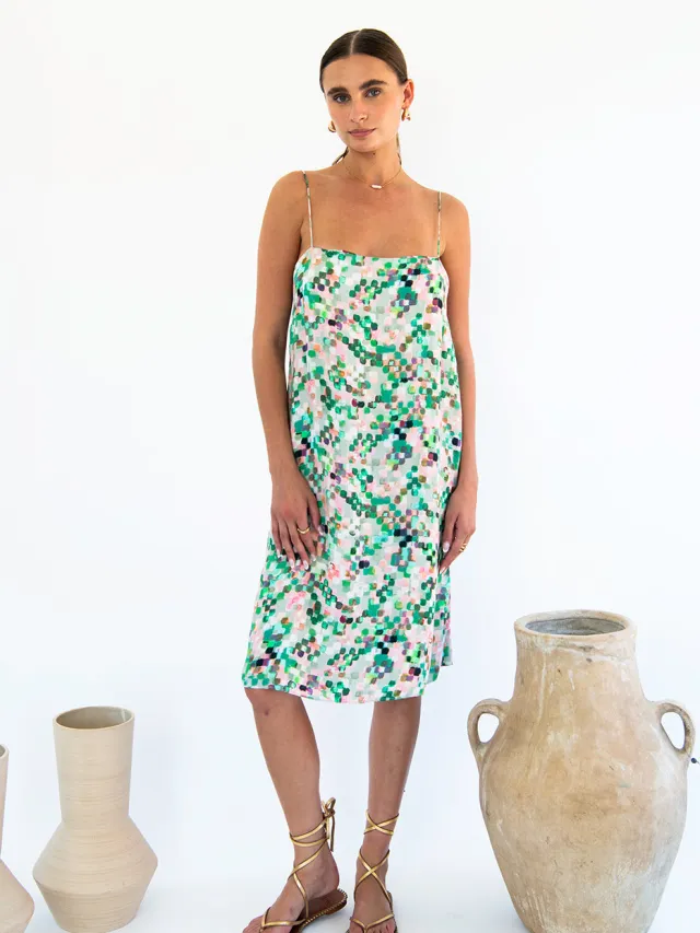 Neu Nomads dames vegan Slipdress Boxy Julianne Pixel Print Groen