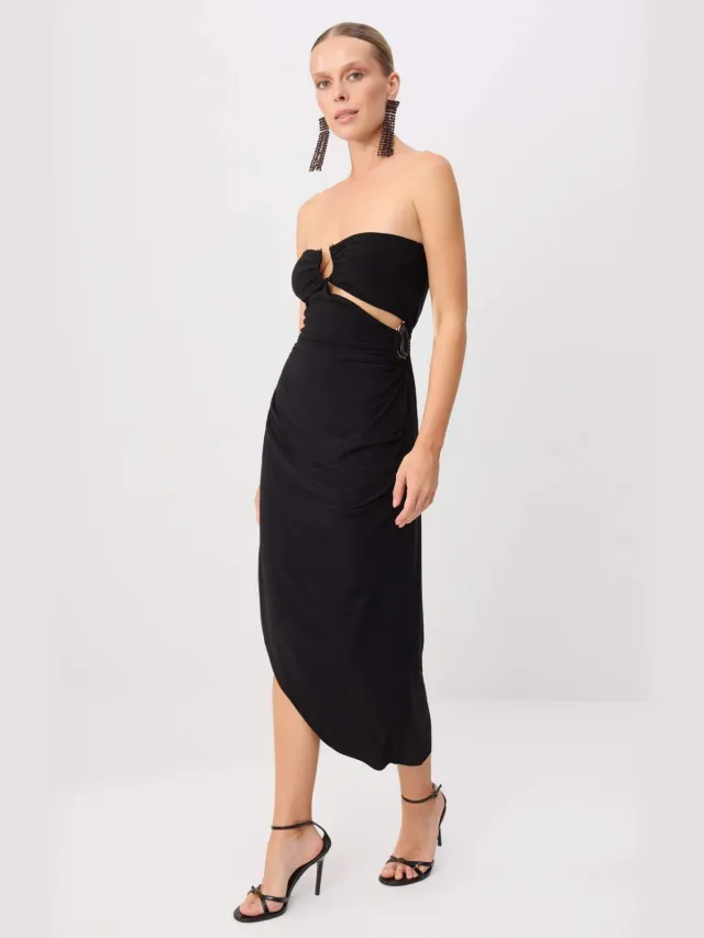 Trendyol TRENDYOLMİLLA Dames Zwart Effen Maxi Mouwloos Asymmetrisch Jurken