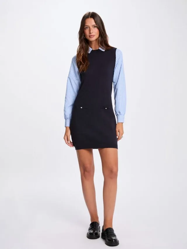 Morgan Aansluitende korte gebreide jurk 261-Rmcol Marineblauw - Maat :