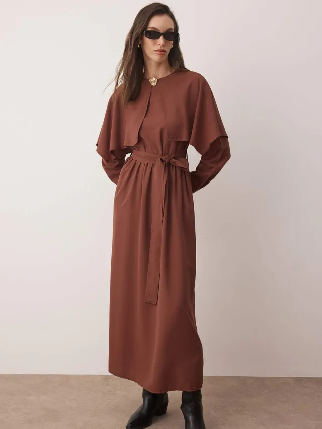 Trendyol Modest Dames Bruin Effen Maxi Lang Casual A-lijn Modest Jurken