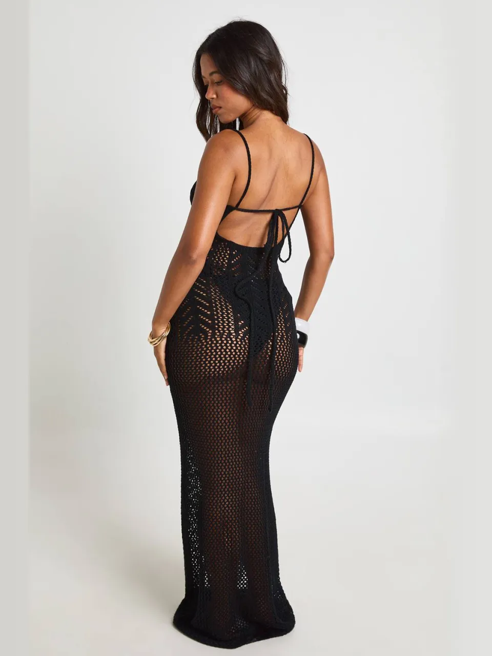 boohoo Dames Strand Gehaakte Maxi Jurk Met Strikband Op De Rug zwart, foto 2
