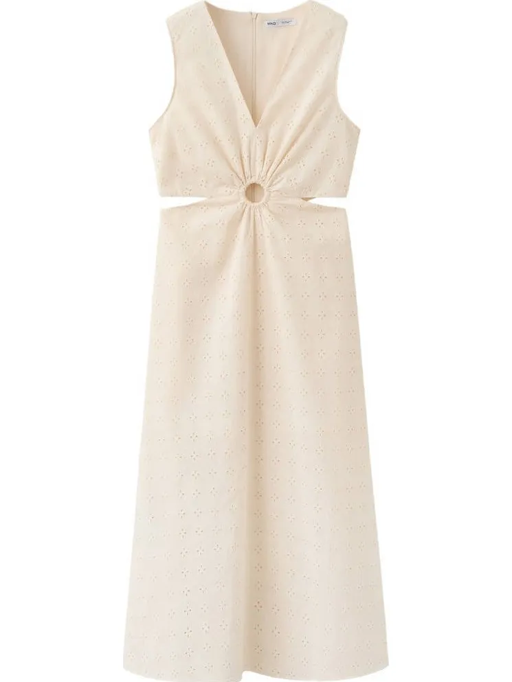 Mango broderie midi jurk - ecru, foto 2