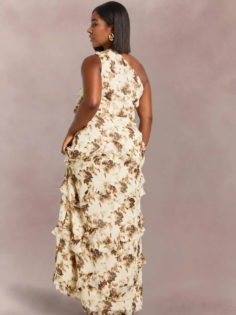 boohoo Dames Plus Bloemen Chiffon Asymmetrische Maxi Jurk crème, foto 2