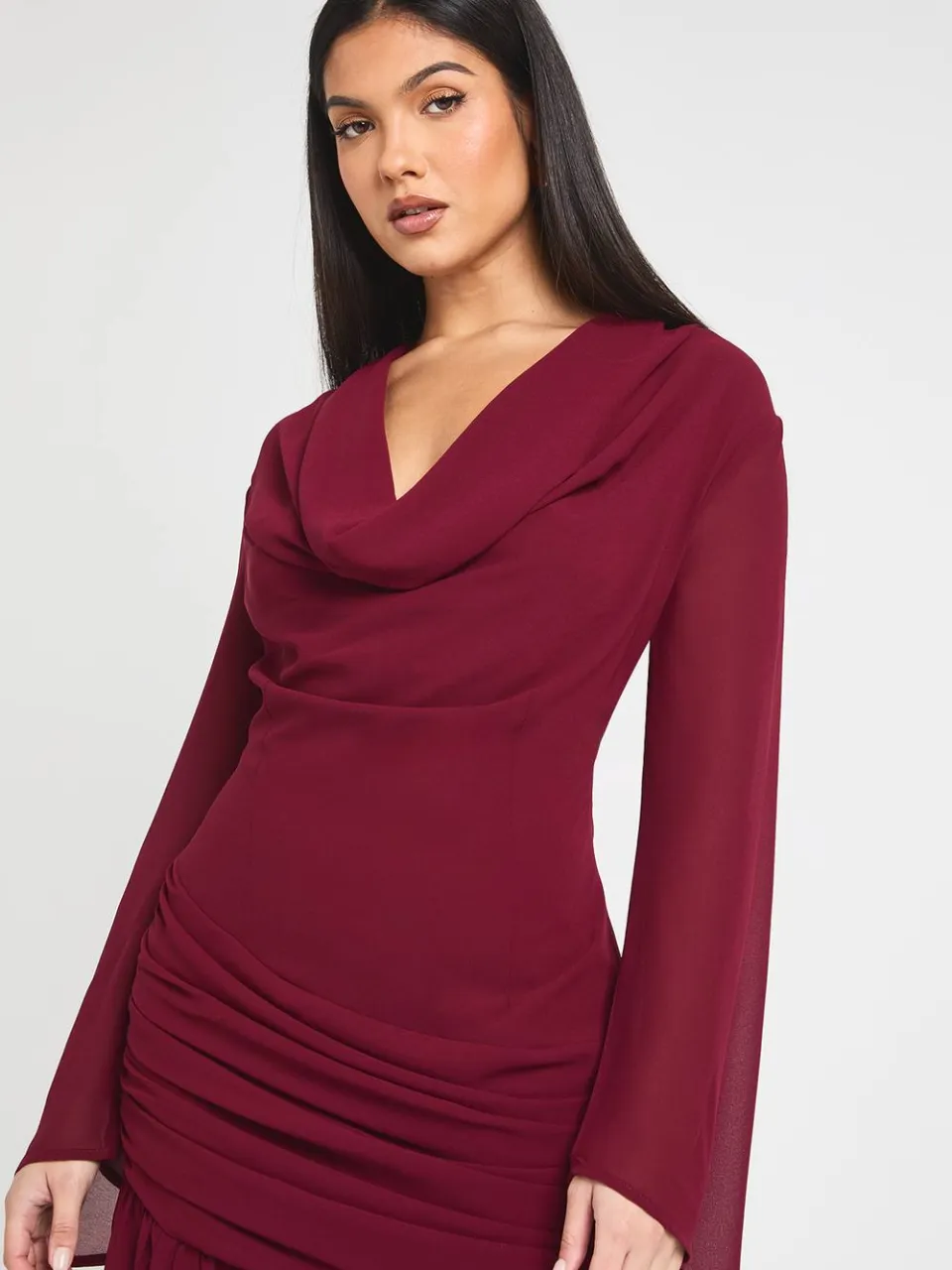 boohoo Dames Cowl Lange Mouwen Mini Jurk wijn, foto 4