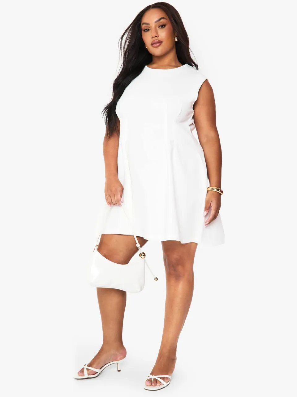 boohoo Dames Plus gestructureerde geplooide shift-jurk wit, foto 3