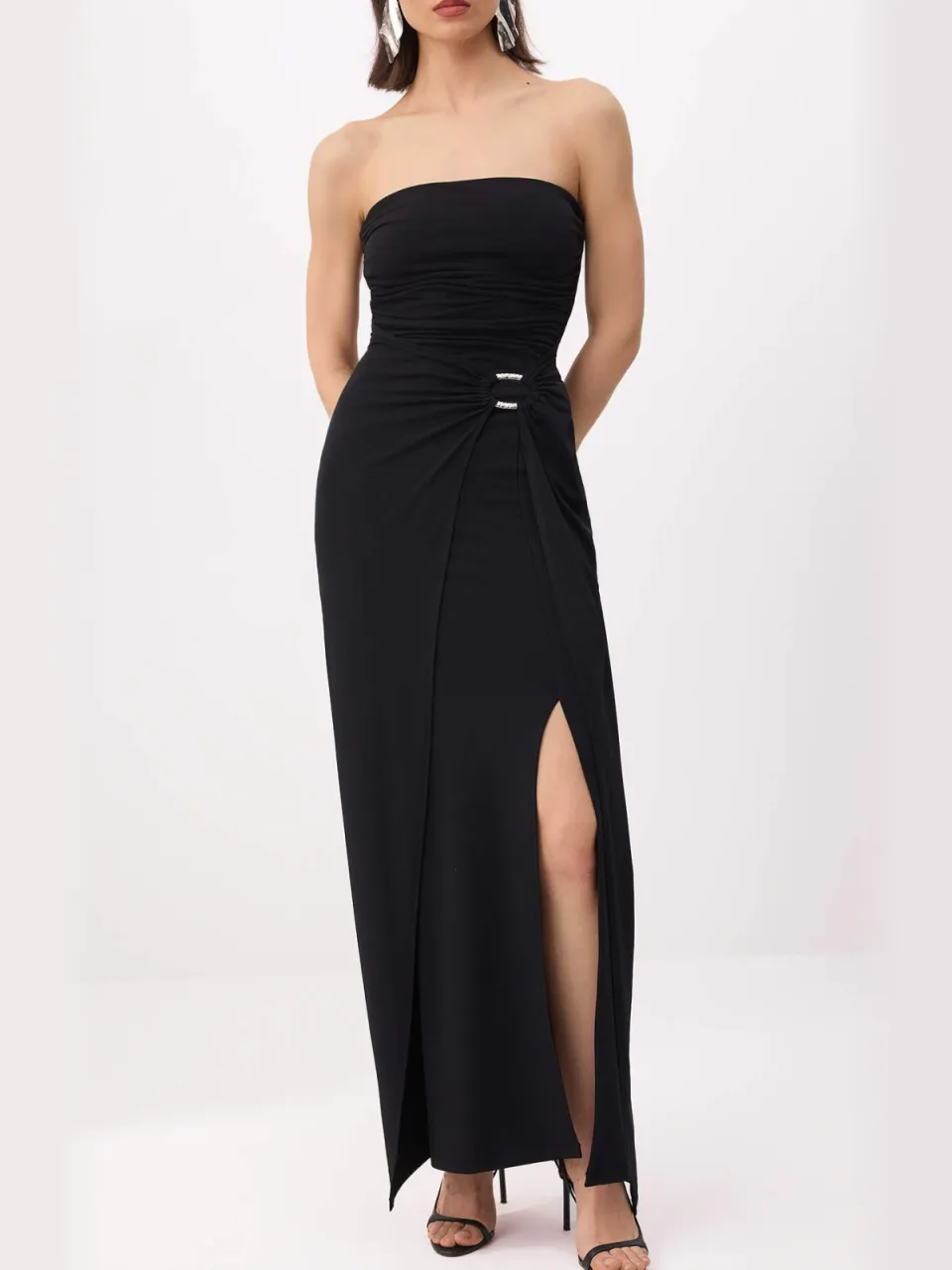 Trendyol TRENDYOLMİLLA Dames Zwart Effen Maxi Mouwloos Diploma-uitreiking / Gala Recht Avond & Gala Jurk, foto 2