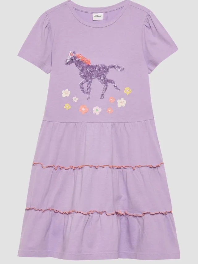 S.Oliver female - Jersey jurk met pofmouwen en pailletten lila