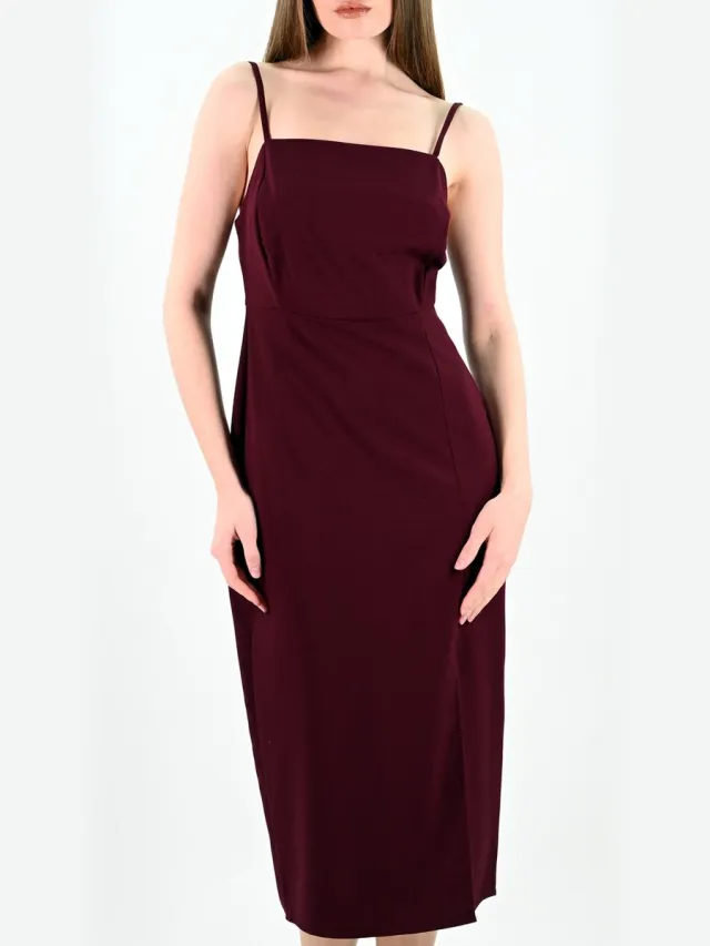 YESMOOI Elegante Midi Jurk met Spaghettibandjes - Slip Dress - Bordeaux -XXL (44)