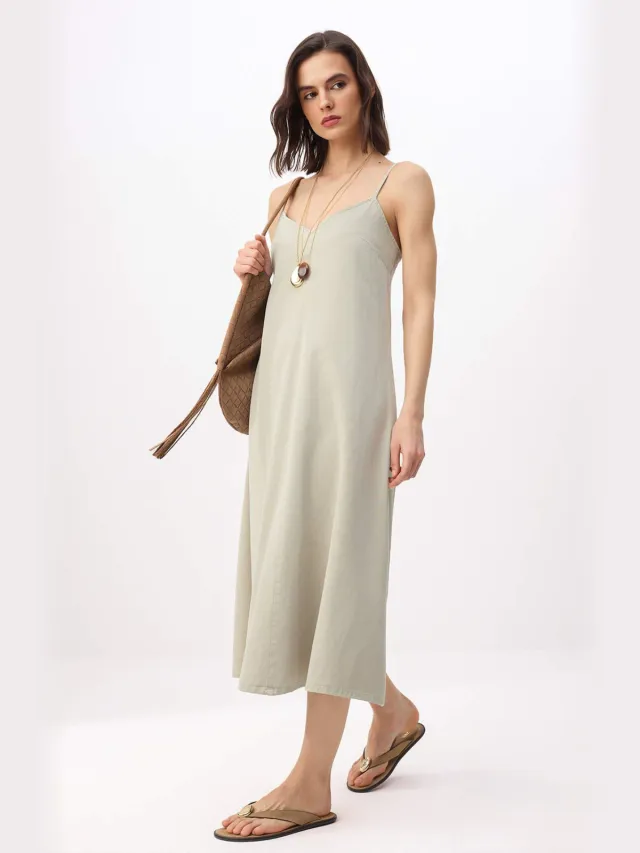 Trendyol TRENDYOLMİLLA Dames Groen Effen Midi Mouwloos Casual A-lijn Jurken Mint