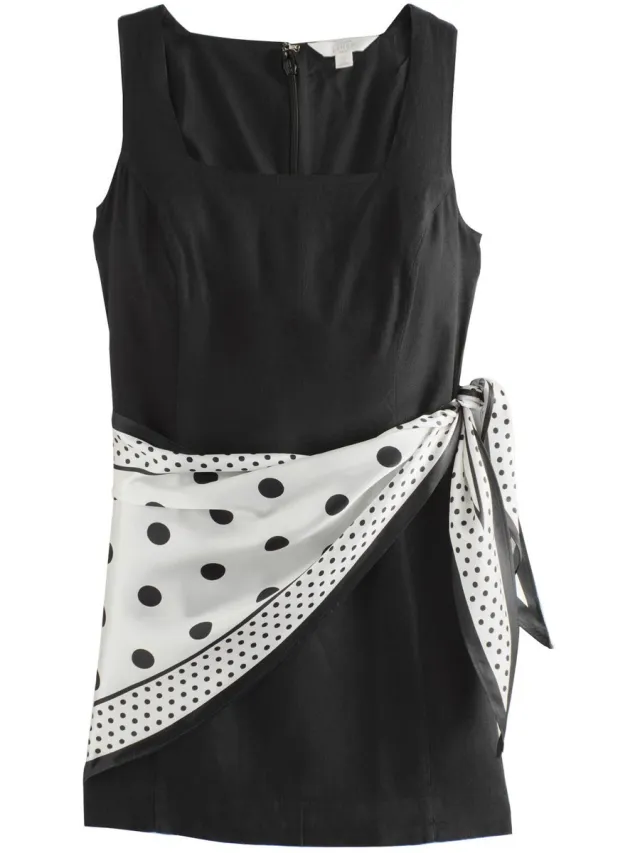 Next Dames - Mini-shiftjurk met vierkante hals - Zwart Black/White Polka Dot Scarf