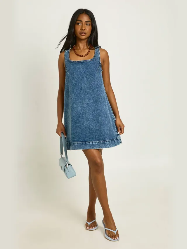boohoo Dames A-lijn Mini Jurk Met Vierkante Hals Medium Gebleekt
