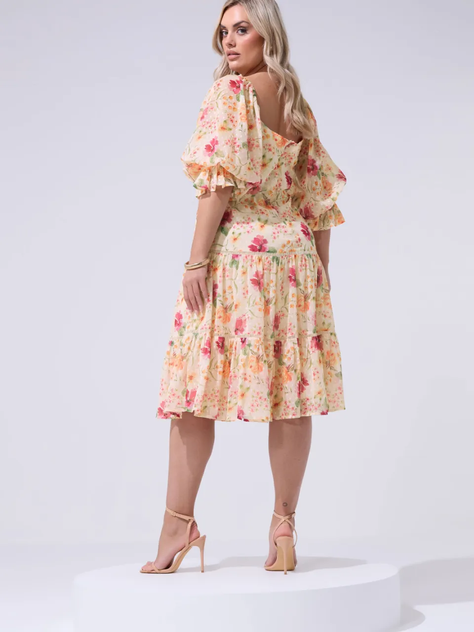 Yours London Nude Midijurk Met Bloemenprint-56, foto 3