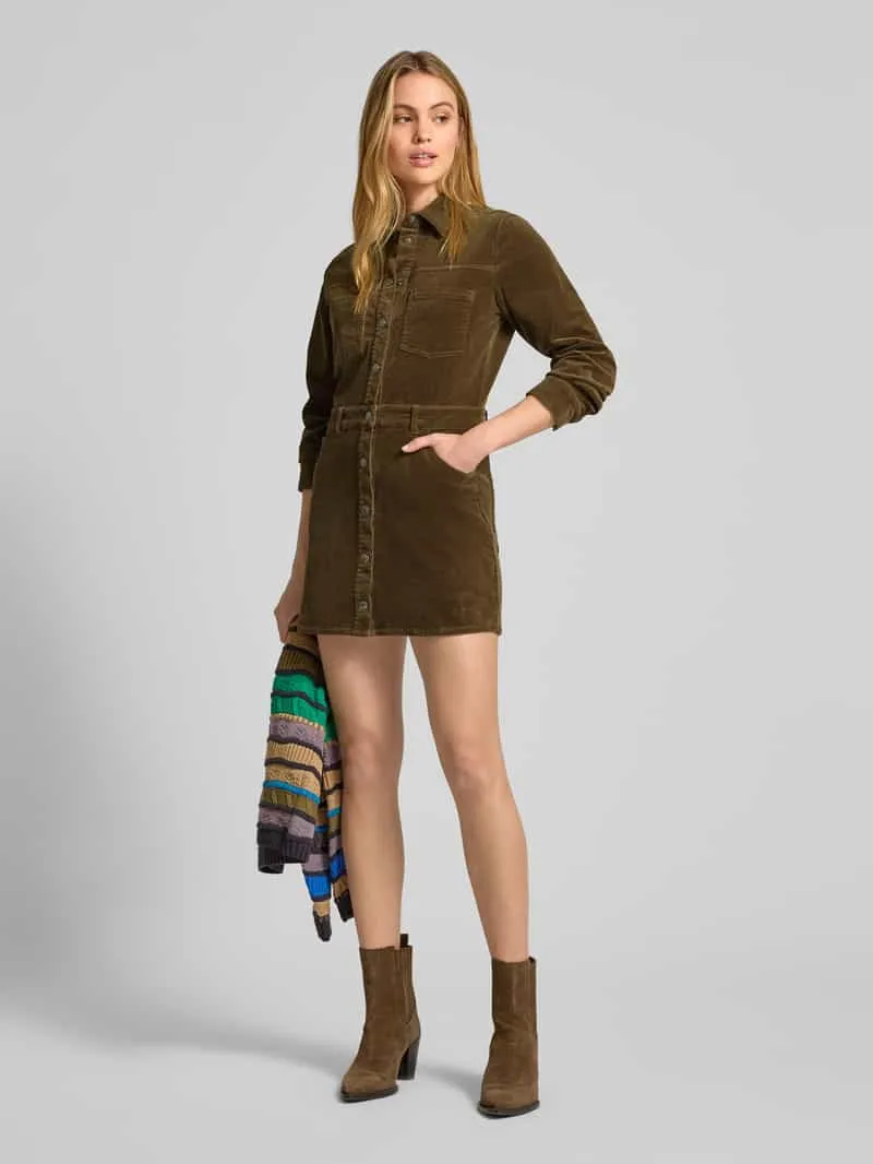 Jake*s Casual Mini-jurk in ribcordlook met borstzakken Olijfgroen