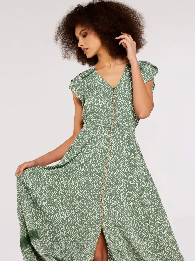 Apricot Maxi-jurk met onregelmatige stippen in haakwerk Groen