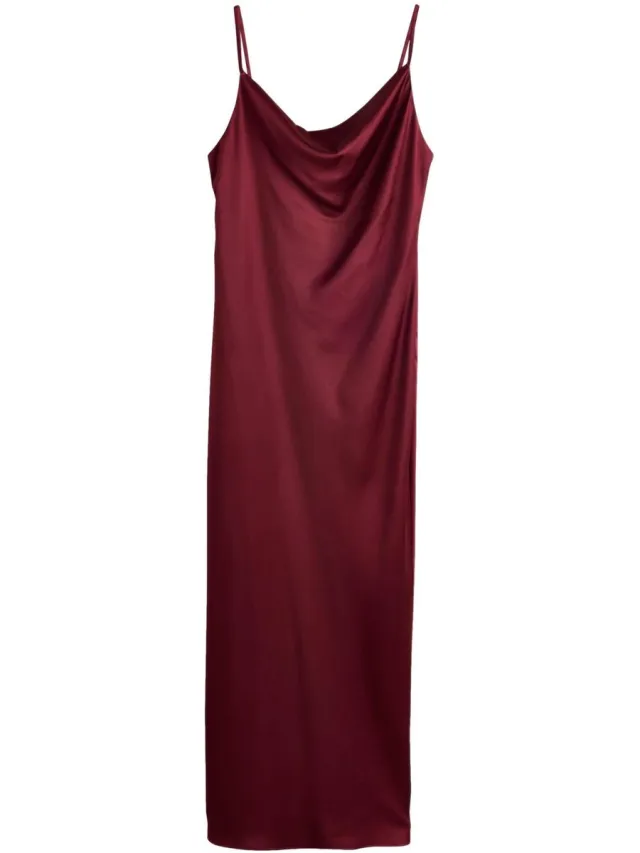 Next Dames - Satijnen lange jurk met colkraag voor bruidsmeisjes en bruiloftsgasten - Tall - Rood