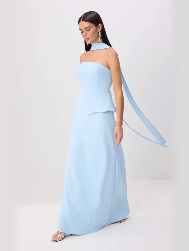 Trendyol TRENDYOLMİLLA Dames Blauw Effen Maxi Mouwloos Zeemeermin Avond & Gala Jurk
