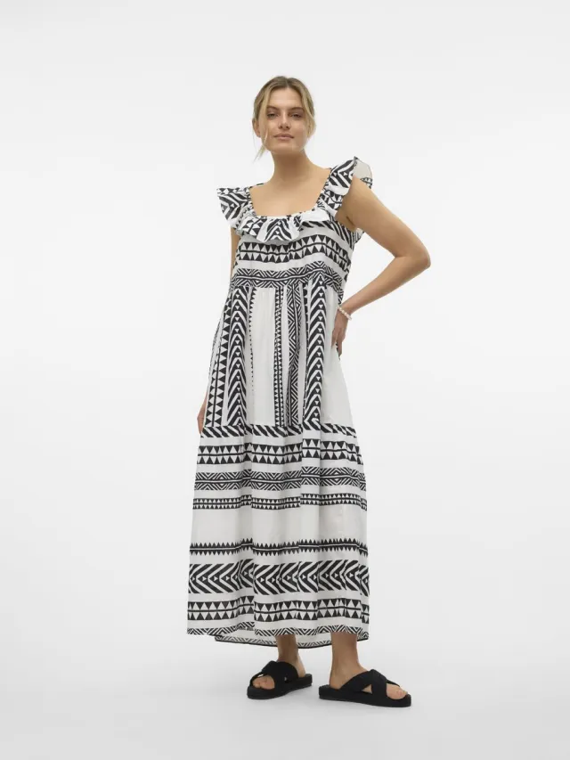 Vero Moda VMDICTHE SL ANKLE DRESS WVN GA - Dames - Maxi jurken snow white / aop ibiza black