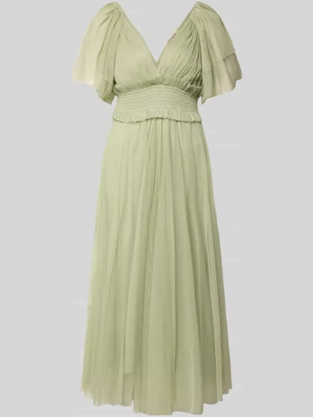 Lace & Beads midi-jurk met smokdetail en V-hals lichtgroen, foto 2
