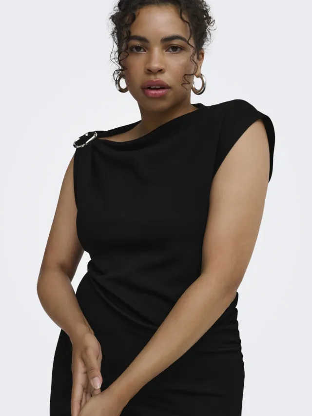Only Carmakoma Plus Size one shoulder midi jurk - zwart, foto 2