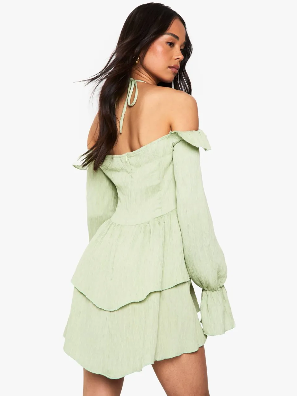 boohoo Dames Crinkle Ruffle Gelaagde Mini Jurk verstandig, foto 2