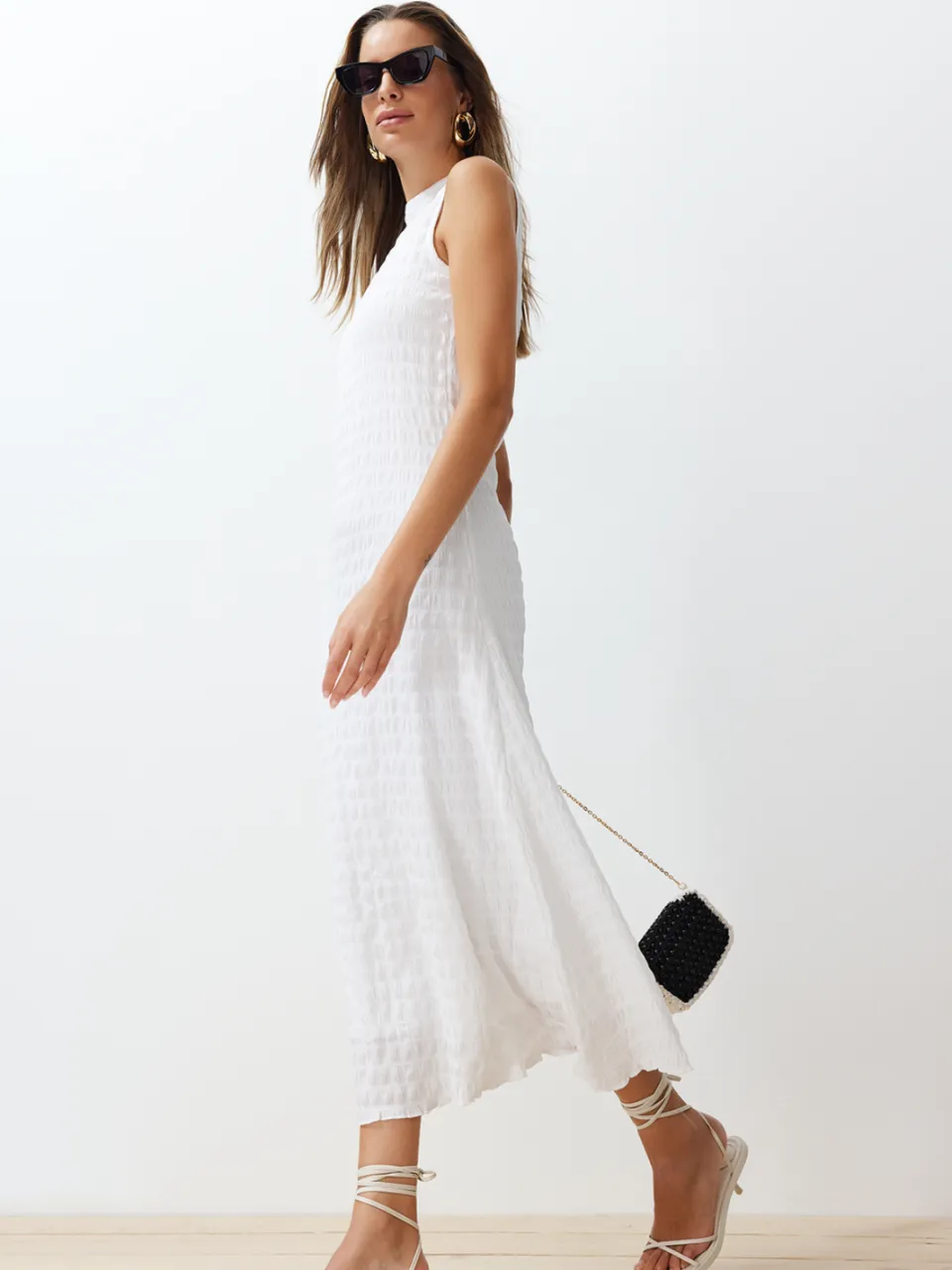 Trendyol TRENDYOLMİLLA Dames Wit Effen Maxi Mouwloos Casual A-lijn Jurken, foto 2