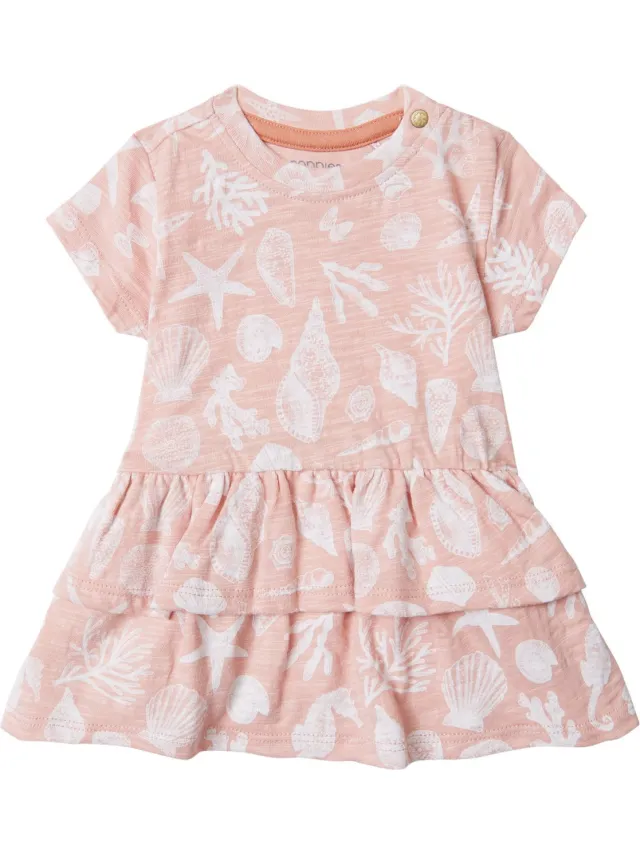 Noppies Girls Dress Cape May short sleeve allover print Meisjes Jurk - Peach Beige