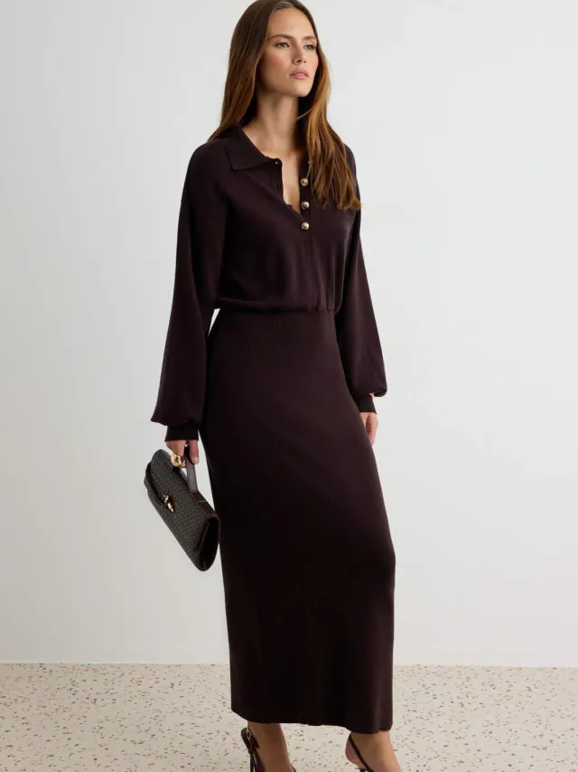 Trendyol TRENDYOLMİLLA Dames Bruin Effen Maxi Lang Bodycon Jurken
