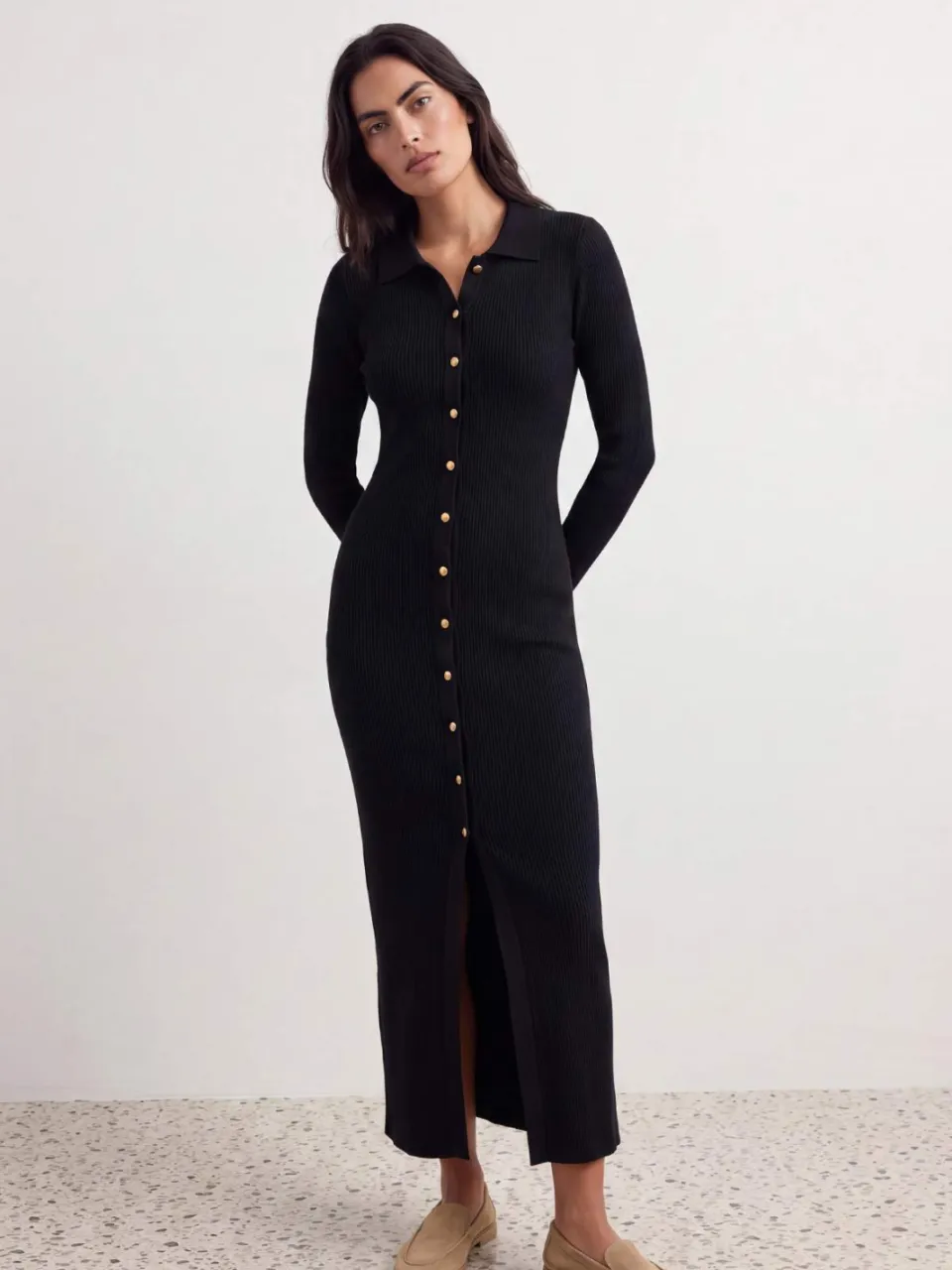 Trendyol TRENDYOLMİLLA Dames Zwart Effen Midi Lang A-lijn Jurken