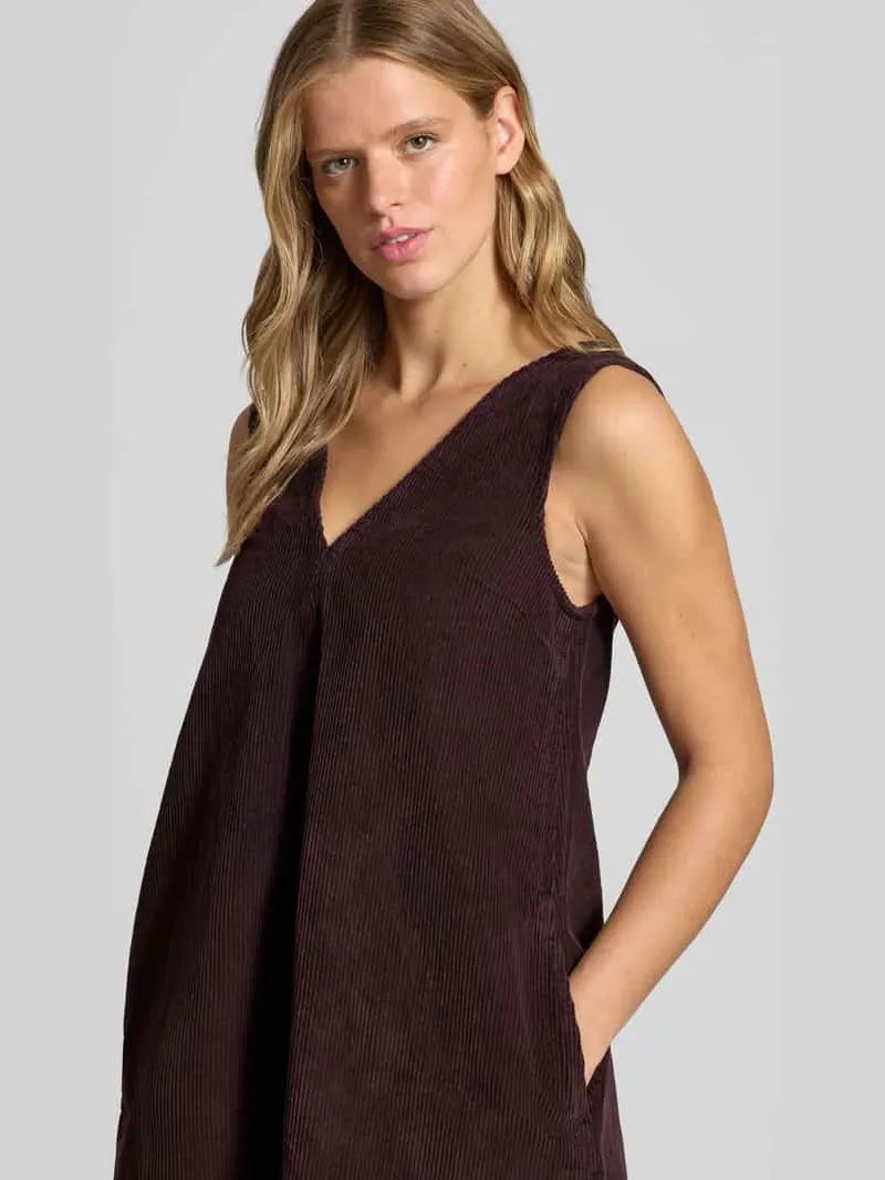 Topshop Minijurk van ribfluweel met V-hals model 'ERIKA' chocoladebruin, foto 4