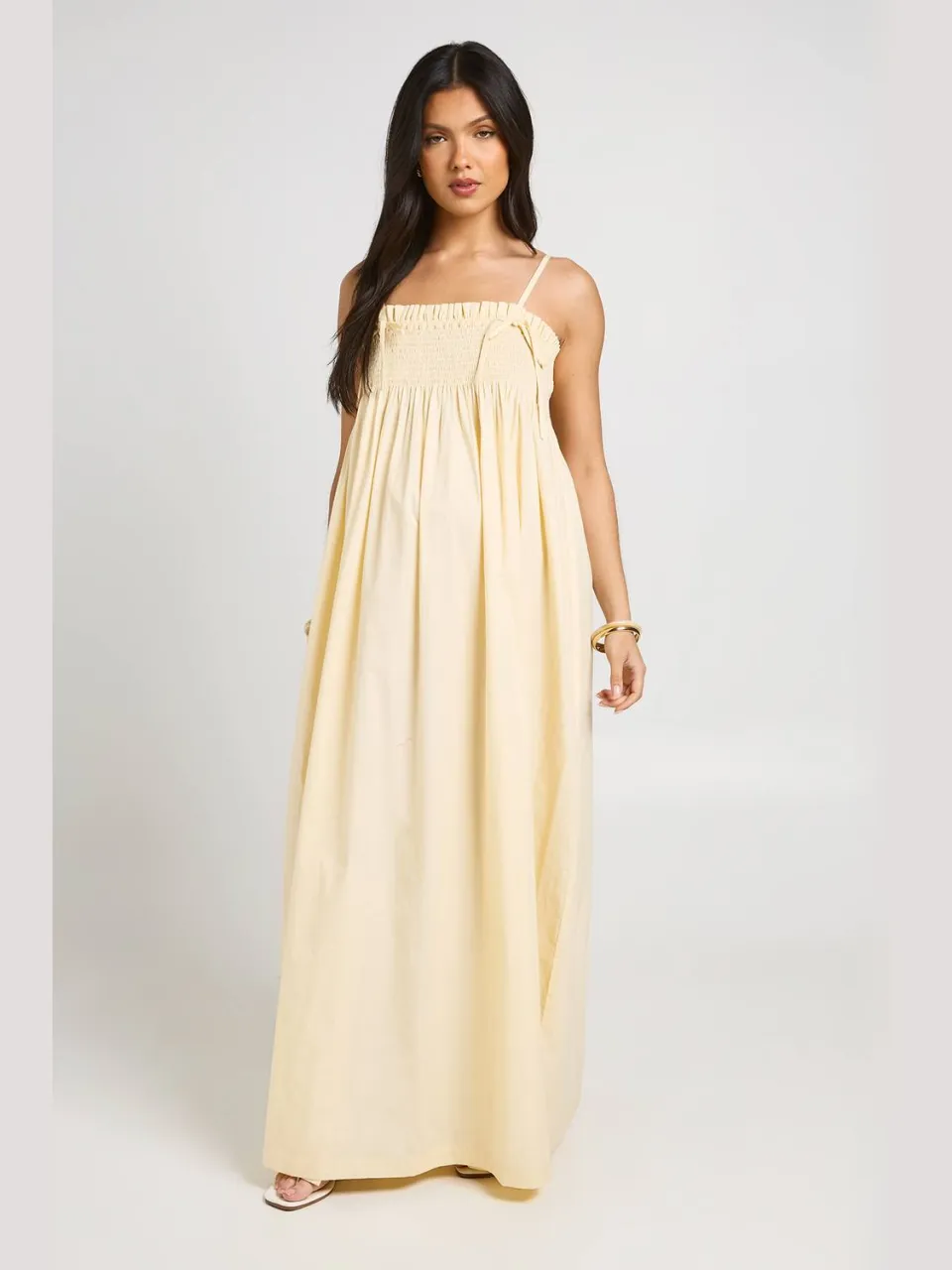 boohoo Dames Zwangerschaps Maxi Jurk Met Gerimpeld Detail citroen, foto 3