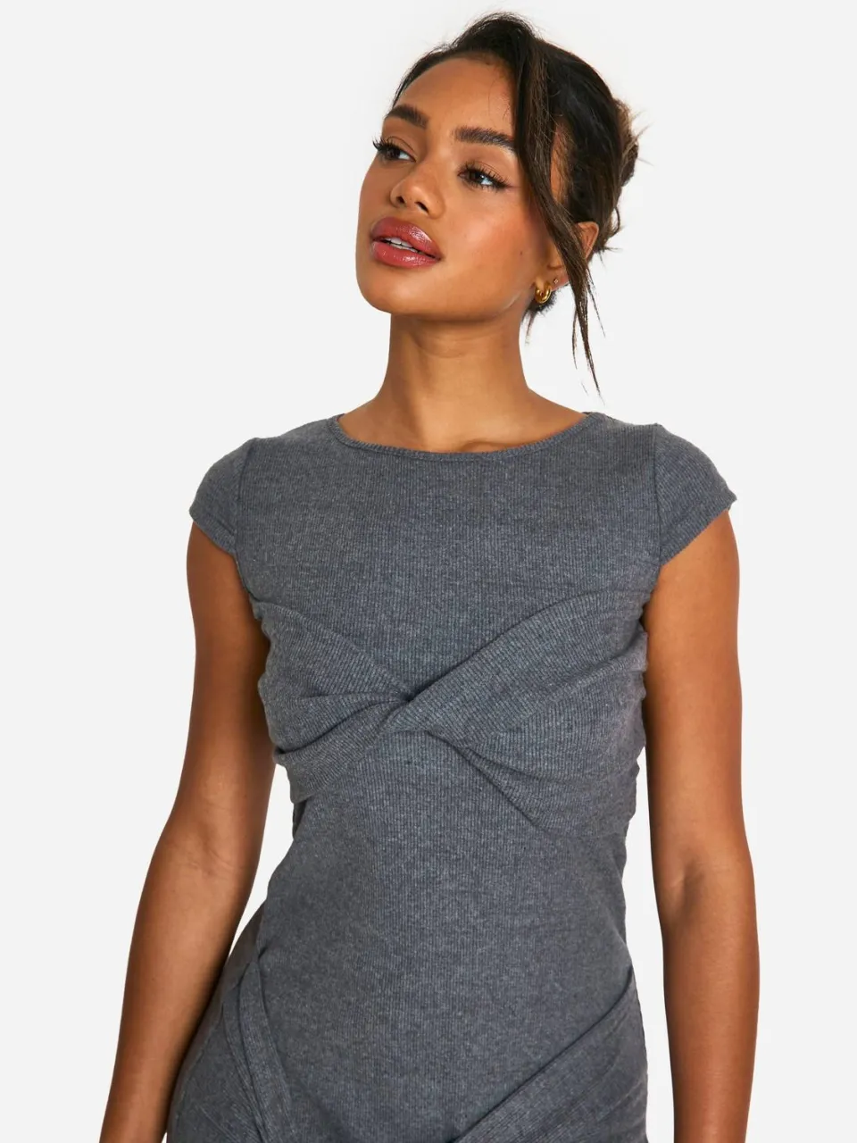 boohoo Dames Brushed Rib Mini Dress houtskool, foto 3