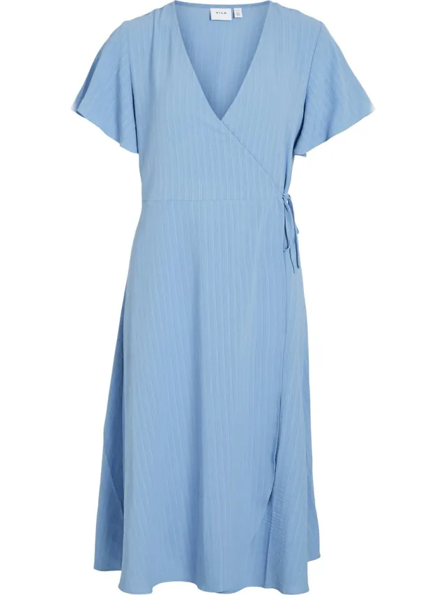Vila jurk met V-hals VILOVIE korte mouwen blissful blue