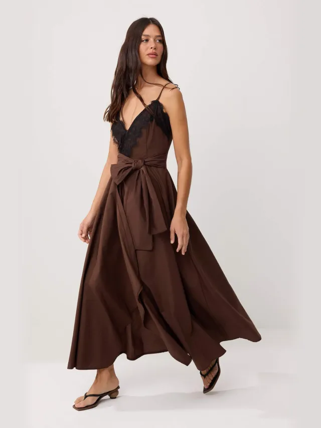 Trendyol TRENDYOLMİLLA Dames Bruin Geruit Maxi Mouwloos Asymmetrisch Jurken