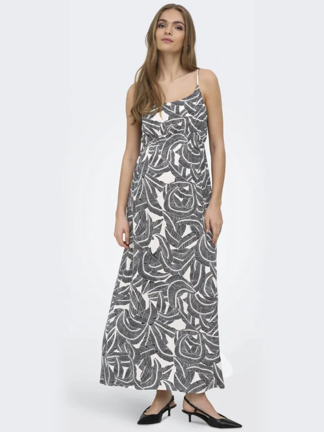 Only maxi zwangerschapsjurk antraciet/wit