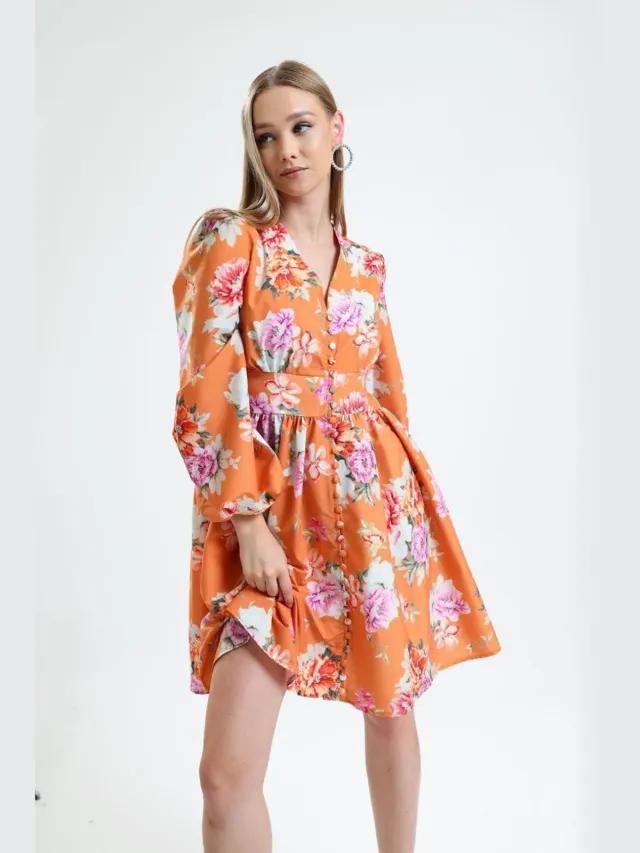 MSN Collection Gekruide Bloemige V-Hals Mini Jurk Veelkleurig