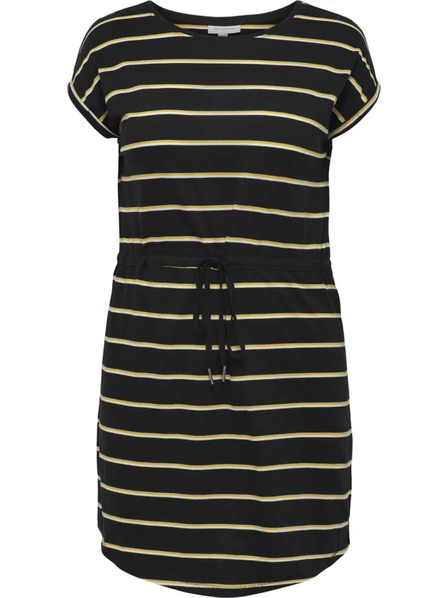 Only Carmakoma CARAPRIL SS KNEE DRESS STRIPE JRS NOOS - Dames - Mini jurken Black Stripes:YELLOW AND WHITE STRIPES