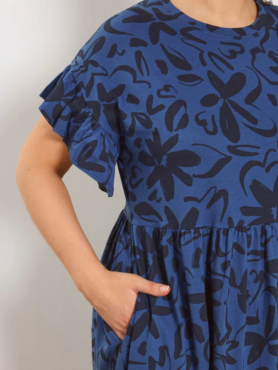 Yours Marineblauwe Abstracte Bloemenprint Midijurk, foto 4