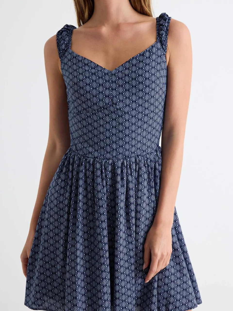 Trendyol TRENDYOLMİLLA Dames Blauw Geometrisch patroon Kort / Mini Mouwloos Skater Jurken, foto 2