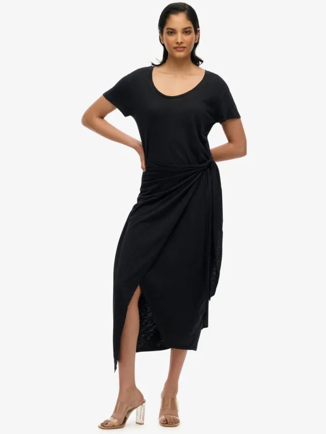 Superdry Midi-wikkeljurk van slubstof - Dames - Jurken zwart