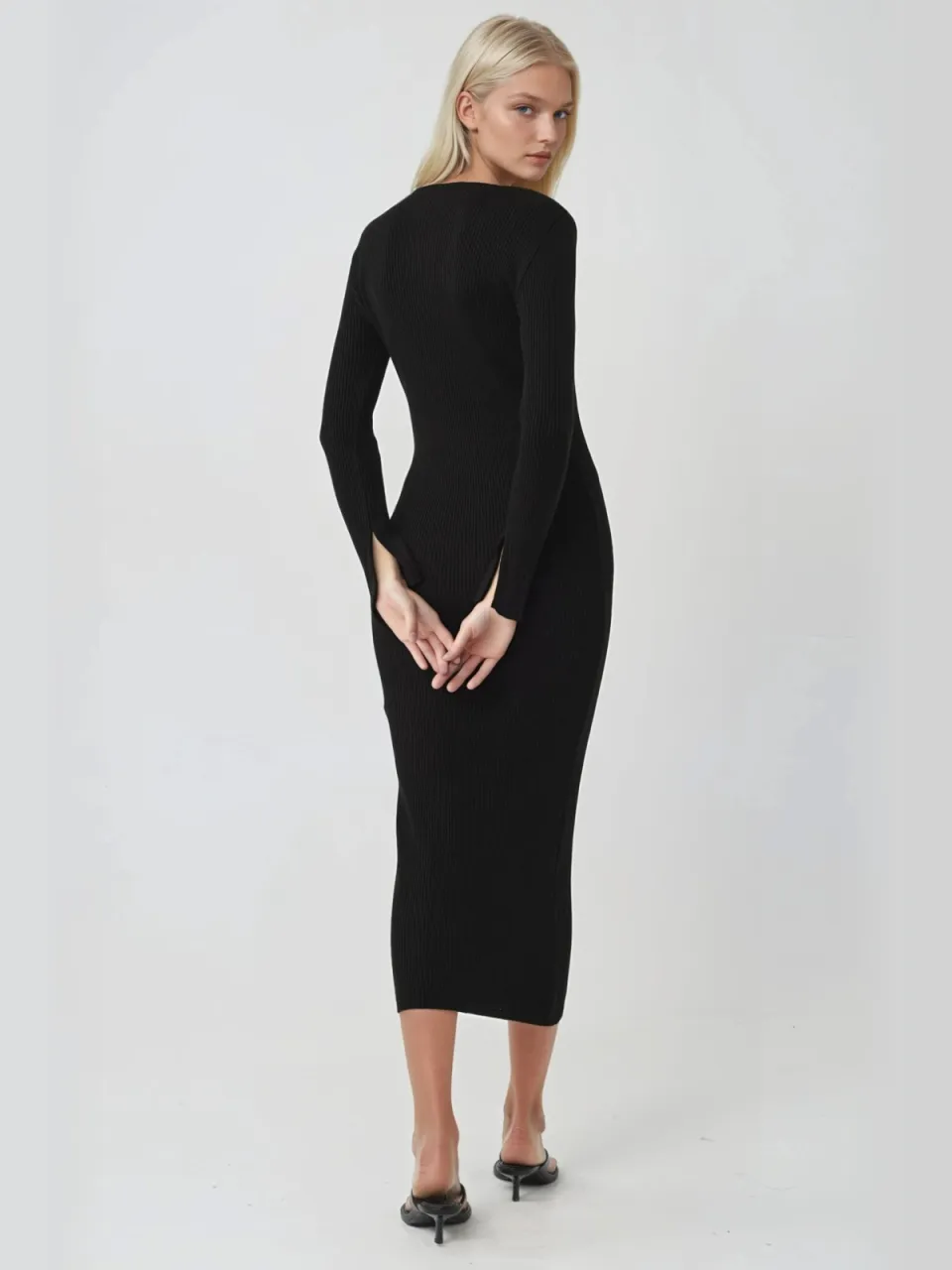 MyFashion V-Hals Textured Maxi Tricot Jurk met Split zwart, foto 2