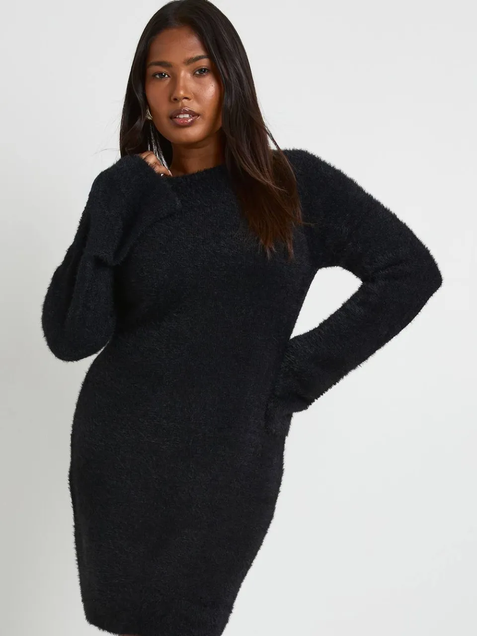 boohoo Dames Plus Strik Rugdetail Super Zachte Gebreide Jurk zwart, foto 3