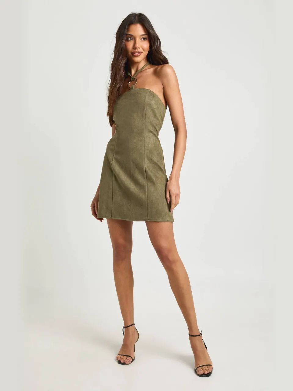 boohoo Dames Faux Suede Mini Jurk met Zilveren Bies, foto 2