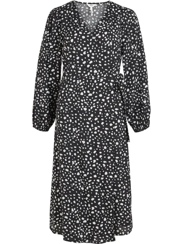 OBJECT COLLECTORS ITEM OBJECT - OBJSELINE WRAP DRESS PB12 DIV Dames Jurk Black AOP:WHITE DOTS