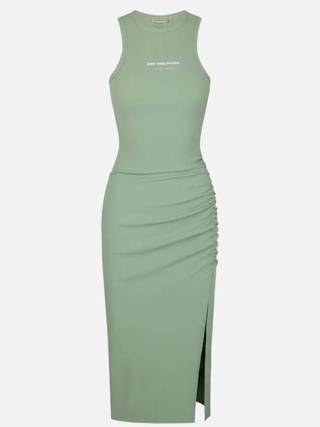 Off The Pitch Gathered Ribbed Dress groen/groen