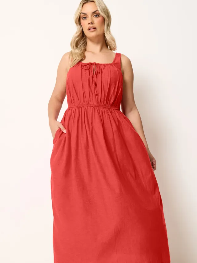 Yours Rode Linnen Melkmeisjesjurk-52 Red
