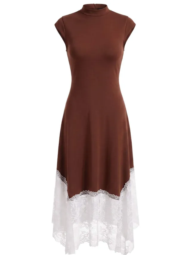 Trendyol TRENDYOLMİLLA Dames Bruin Colorblock Maxi Kort A-lijn Jurken
