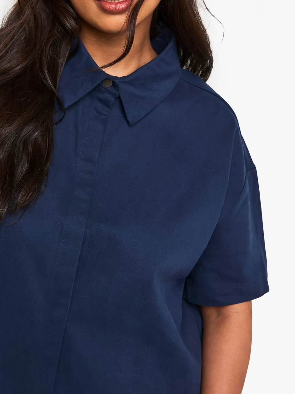 boohoo Dames Plus twill shiftjurk marineblauw, foto 4