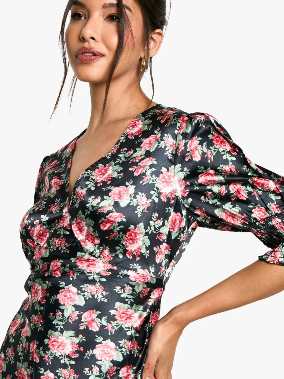 boohoo Dames Florale Midaxi Thee-jurk zwart, foto 3