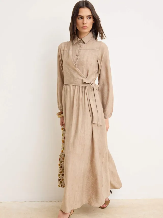 Trendyol Modest Dames Beige Effen Maxi Lang A-lijn Modest Jurken Gebroken wit